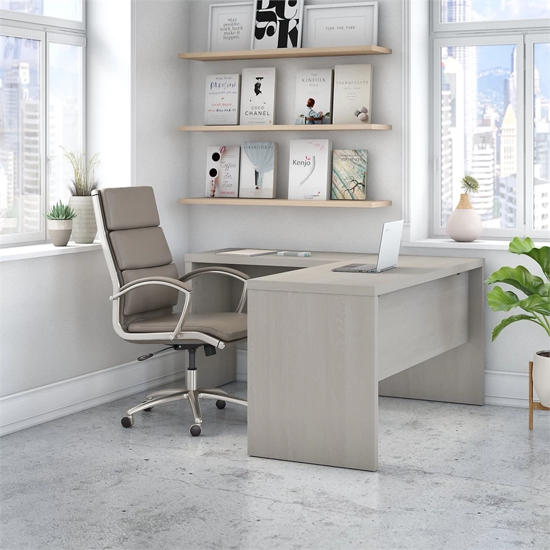 Office By Kathy Ireland Echo L Shaped Desk In Gray Sand - Engineered Wood 4 Office By Kathy Ireland Echo L Shaped Desk In Gray Sand - Engineered Wood - Image 2