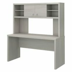Echo 60W Credenza Desk With Hutch In Gray Sand - Engineered Wood