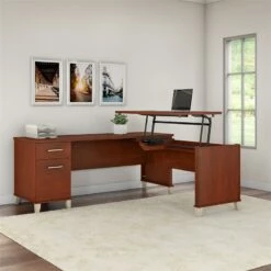 Bush Furniture Somerset 72W 3 Position Sit To Stand L Desk In Hansen Cherry -CYMAX Sales 1925040 1 L