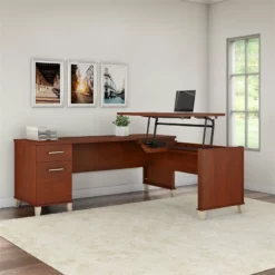 Somerset 3 Position Sit To Stand L Shaped Desk In Sand Oak - Engineered Wood -CYMAX Sales 1925040 1 L 4