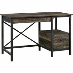 Sauder Steel River Writing Desk In Carbon Oak And Black