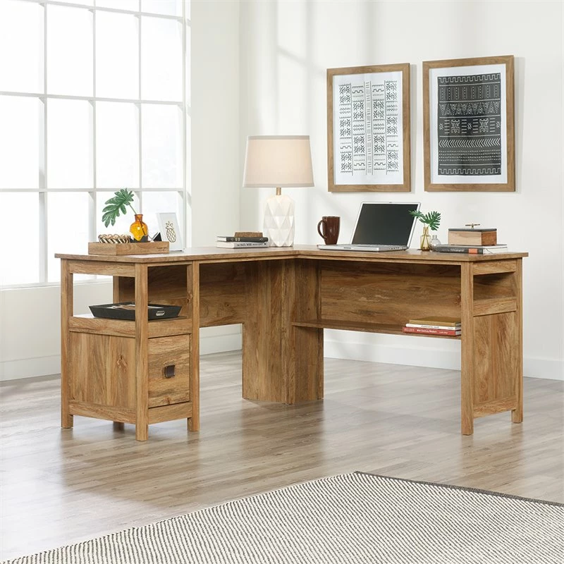Sauder Cannery Bridge Engineered Wood L Shaped Desk In Sindoori Mango/Natural 4 Sauder Cannery Bridge Engineered Wood L Shaped Desk In Sindoori Mango/Natural - Image 2