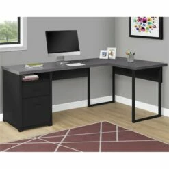 Computer Desk Home Office Corner 80"L L Shape Work Laptop Metal Grey White -CYMAX Sales 1940021 1 L
