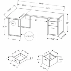 Computer Desk Home Office Corner 80"L L Shape Work Laptop Metal Grey -CYMAX Sales 1940021 3 L 1