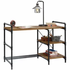 Sauder Iron City Engineered Wood/Metal Writing Desk In Checked Oak/Black -CYMAX Sales 1940047 11 L