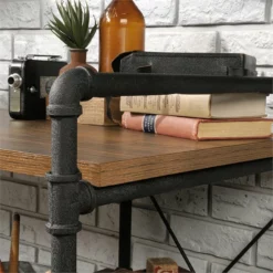 Sauder Iron City Engineered Wood/Metal Writing Desk In Checked Oak/Black -CYMAX Sales 1940047 14 L