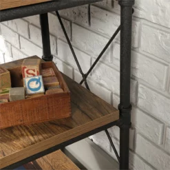 Sauder Iron City Engineered Wood/Metal Writing Desk In Checked Oak/Black -CYMAX Sales 1940047 15 L