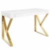 Modway Adjacent Stainless Steel & Wood Writing Desk In White And Gold -CYMAX Sales 1944893 L