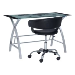 Linon Jared Metal And Glass Desk And Chair Set In Black