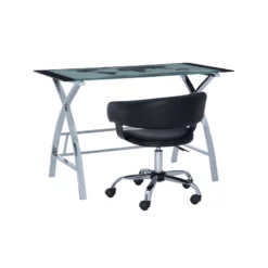 Linon Jared Metal And Glass Desk And Chair Set In Black -CYMAX Sales 1950099 13 L