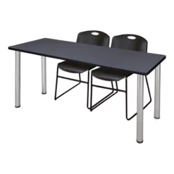 Regency 60" X 24" Training Table- Grey/ Chrome & 2 Stack Chairs- Black