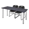 Regency 72" X 24" Kee Table- Grey/ Chrome & 2 Stack Chairs- Black 1 Regency 72" X 24" Kee Table- Grey/ Chrome & 2 Stack Chairs- Black -CYMAX Sales 1954581 L