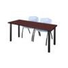 Regency 72" X 24" Kee Table- Mahogany/ Black & 2 Stack Chairs- Grey