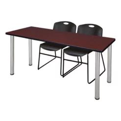 Regency 72" X 24" Kee Table- Mahogany/ Chrome & 2 Stack Chairs- Black