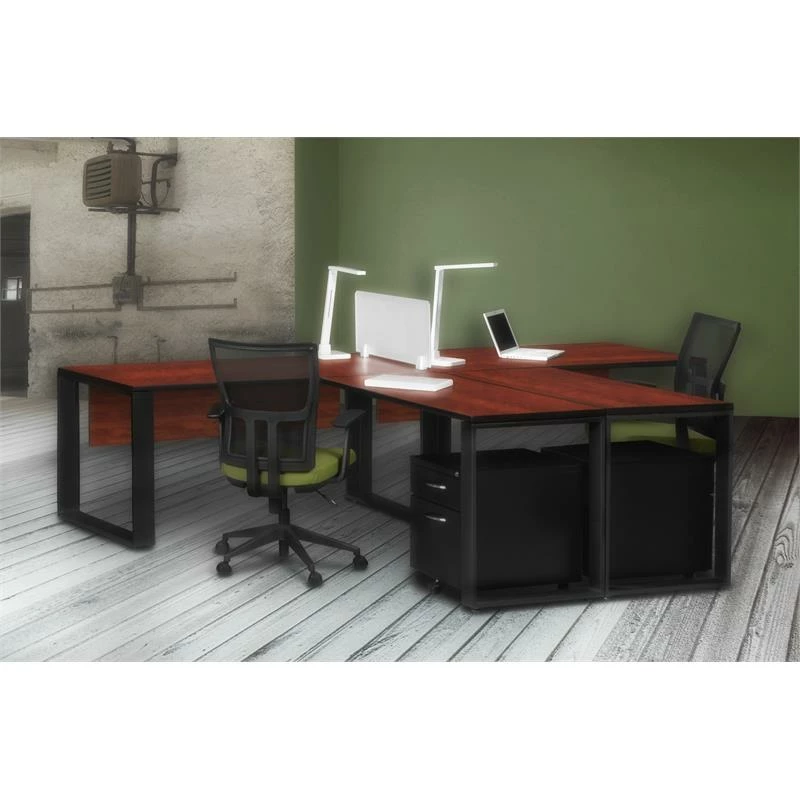 Structure 66" X 30" Single Mobile Pedestal L-Desk With 48" Return- Cherry/Black 4 Structure 66" X 30" Single Mobile Pedestal L-Desk With 48" Return- Cherry/Black - Image 2