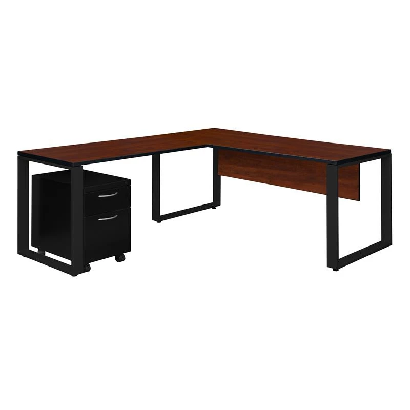 Structure 66" X 30" Single Mobile Pedestal L-Desk With 48" Return- Cherry/Black 3 Structure 66" X 30" Single Mobile Pedestal L-Desk With 48" Return- Cherry/Black