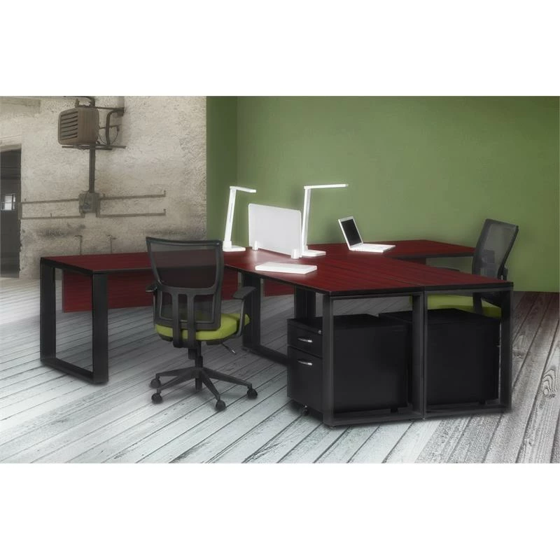 Structure 72" X 30" Single Mobile Pedestal L-Desk W/ 48" Return- Mahogany/Black 4 Structure 72" X 30" Single Mobile Pedestal L-Desk W/ 48" Return- Mahogany/Black - Image 2