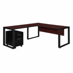Structure 72" X 30" Single Mobile Pedestal L-Desk W/ 48" Return- Mahogany/Black