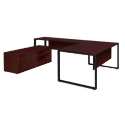 Structure 72" X 30" U-Desk With Laminate Low Credenza- Mahogany/Black