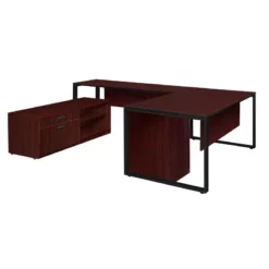 Structure 72" X 30" U-Desk W/ Laminate Credenza And Full Pedestal- Brown/Black