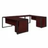 Structure 66" X 30" Double Laminate Pedestal U-Desk W/ 42" Bridge- Brown/Black