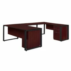 Structure 66" X 30" Double Laminate Pedestal U-Desk W/ 42" Bridge- Brown/Black