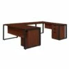 Structure 66" X 30" Double Laminate Pedestal U-Desk W/ 48" Bridge- Cherry/Black -CYMAX Sales 1956971 L