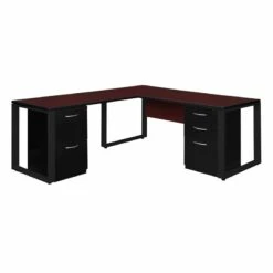 Structure 66" X 30" Double Metal Pedestal L-Desk With 42" Return- Brown/Black
