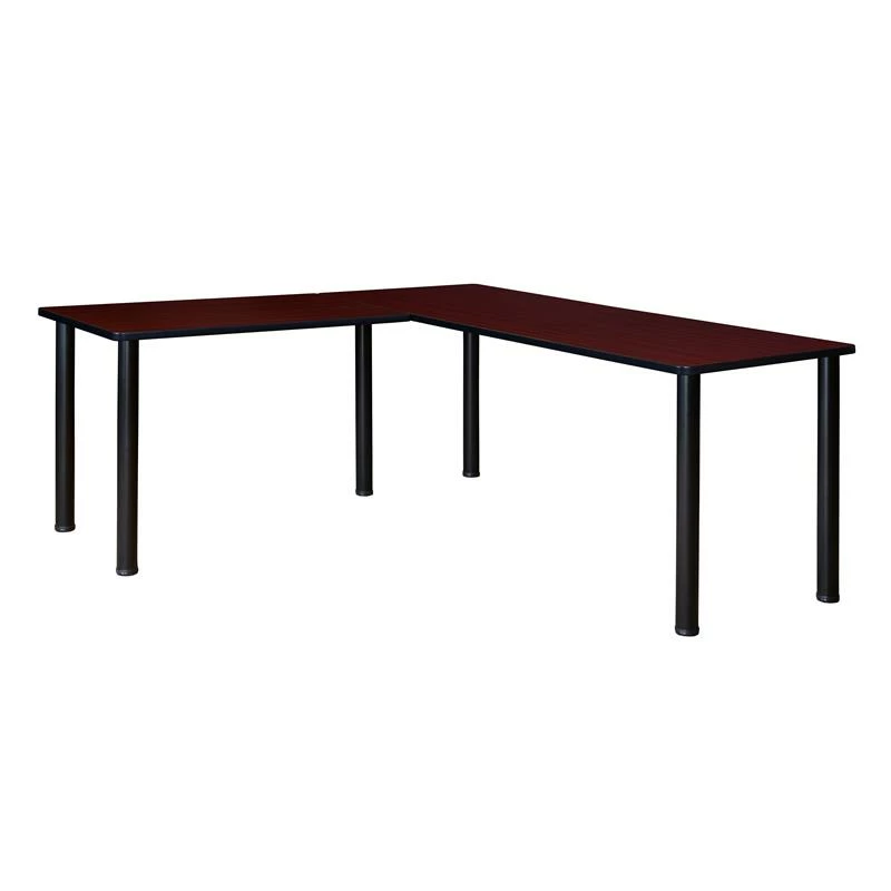 Kee 72 In. L-Desk With 42 In. Return- Mahogany/Black 3 Kee 72 In. L-Desk With 42 In. Return- Mahogany/Black