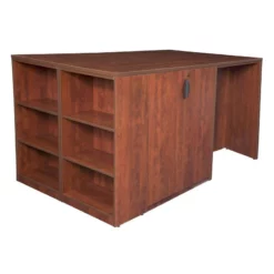 Legacy Stand Up Desk/ 3 Storage Cabinet Quad With Bookcase End- Cherry