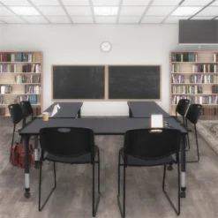 Kee 48" X 30" Adjustable Mobile Student Table - Grey & 2 Zeng Chairs- Black 25 Kee 48" X 30" Adjustable Mobile Student Table - Grey & 2 Zeng Chairs- Black -CYMAX Sales 1962199 9 L