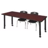 Kee 48in. Square Adjustable Mobile Table-Mahogany & 2 Andy 12-in Chairs-Black -CYMAX Sales 1962200 L