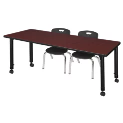 Regency Kee 66in. Adjustable Mobile Table-Brown & 2Andy 12-in Chairs-Black
