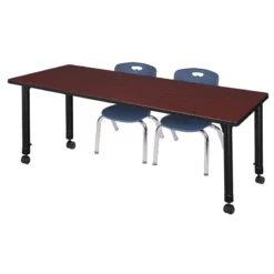 Regency Kee 66" Adjustable Mobile Table-Brown & Andy 12-in Chairs-Blue -CYMAX Sales 1962205 7 L