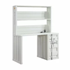 ACME Cargo Metal Desk And Hutch With Shelf In White -CYMAX Sales 1962613 L 2