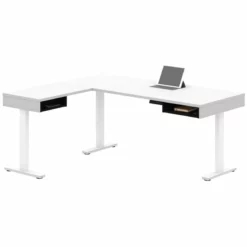 Bestar Pro-Vega L Shaped Adjustable Standing Desk With Credenza In White -CYMAX Sales 1962760 1 L