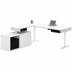 Bestar Pro-Vega L Shaped Adjustable Standing Desk With Credenza In White -CYMAX Sales 1962762 2 L