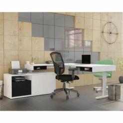 Bestar Pro-Vega L Shaped Adjustable Standing Desk With Credenza In White -CYMAX Sales 1962762 3 L