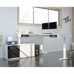 Bestar Pro-Vega L Shaped Adjustable Standing Desk With Credenza In White -CYMAX Sales 1962764 10 L