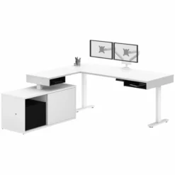 Bestar Pro-Vega L Shaped Adjustable Standing Desk With Credenza In White -CYMAX Sales 1962764 11 L
