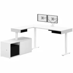 Bestar Pro-Vega L Shaped Adjustable Standing Desk With Credenza In White -CYMAX Sales 1962764 L