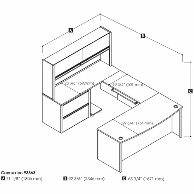 Bestar Connexion 5 Piece U Shaped Computer Desk In Antigua And Black 14 Bestar Connexion 5 Piece U Shaped Computer Desk In Antigua And Black - Image 12