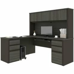 Bestar Prestige Plus L-Desk With Hutch In White Chocolate And Antigua -CYMAX Sales 1962815 L