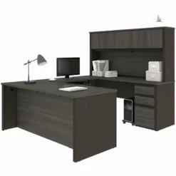 Bestar Prestige Plus U-Desk With Hutch In White Chocolate And Antigua -CYMAX Sales 1962816 11 L