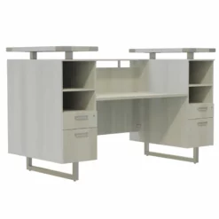 Mirella Reception Desk With Glass Countertop In White Ash