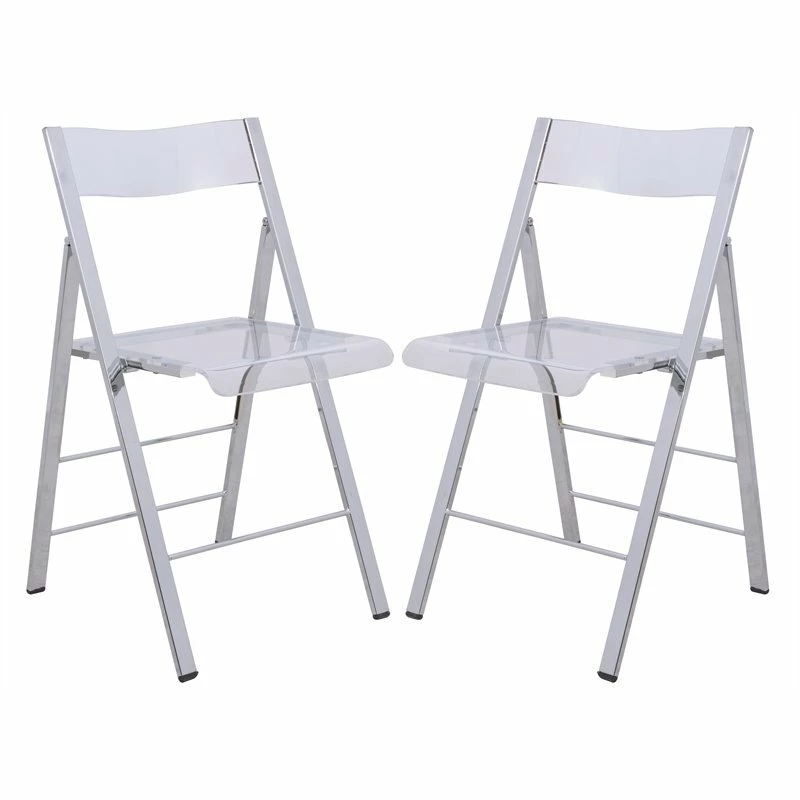 LeisureMod Modern Menno Acrylic Chrome Dining Folding Chair In Clear Set Of 2 12 LeisureMod Modern Menno Acrylic Chrome Dining Folding Chair In Clear Set Of 2 - Image 10