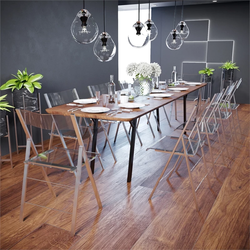 LeisureMod Modern Menno Acrylic Chrome Dining Folding Chair In Clear Set Of 2 11 LeisureMod Modern Menno Acrylic Chrome Dining Folding Chair In Clear Set Of 2 - Image 9