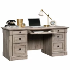 Sauder Palladia Contemporary Wood Executive Desk In Wind Oak -CYMAX Sales 1967343 3 L 1