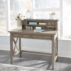 Homestyles Mountain Lodge Wood Desk With Hutch In Gray -CYMAX Sales 1971418 21 L