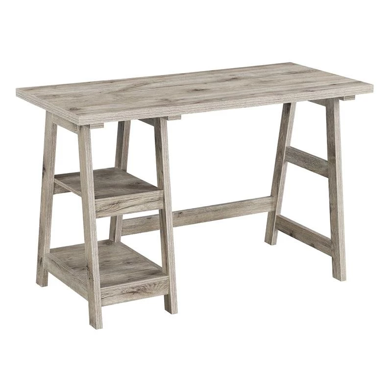Convenience Concepts Designs2Go Trestle Desk In Driftwood Wood Finish 4 Convenience Concepts Designs2Go Trestle Desk In Driftwood Wood Finish - Image 2